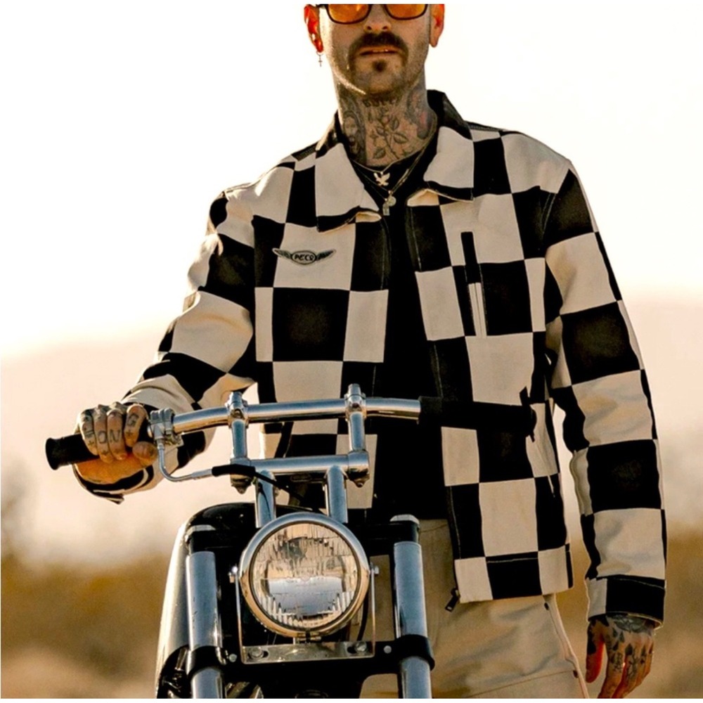 P&Co The Pit Jacket Mens Small Black Cream Checkerboard 70s Racing Canvas NEW